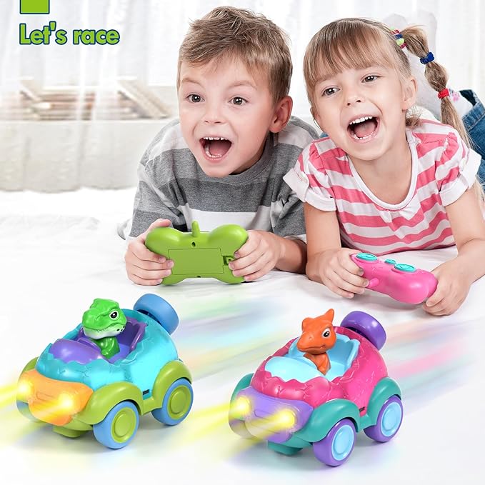 Lehoo Castle Girl Dinosaur Toy, 2 Pack Dinosaur Toys for Kids 3-5, Remote Control Car for Toddlers 1-3, Kids Toys Girls 3-5, 2 Year Old Girl Birthday Gift