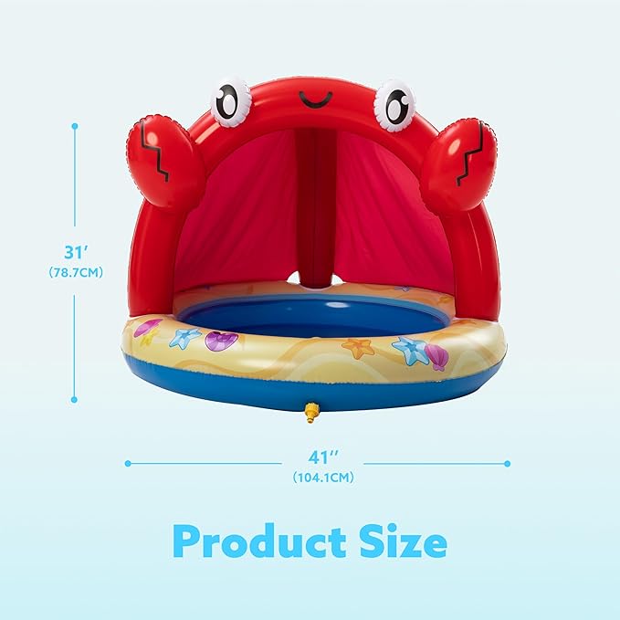 Sloosh Baby Pool Toddler Sprinkler, Crab Splash Pool with Canopy, Baby Wading Pool Inflatable Sprinkler for Learning, Children’s Water Pool Toys, Inflatable Kiddie Pool for Outdoor Summer Water