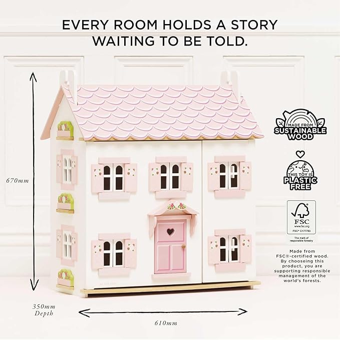 Le Toy Van - Iconic Sophie's Large Wooden Doll House | Dream House Wooden Dolls House Play Set | Great As A Gift | Suitable for Ages 3+