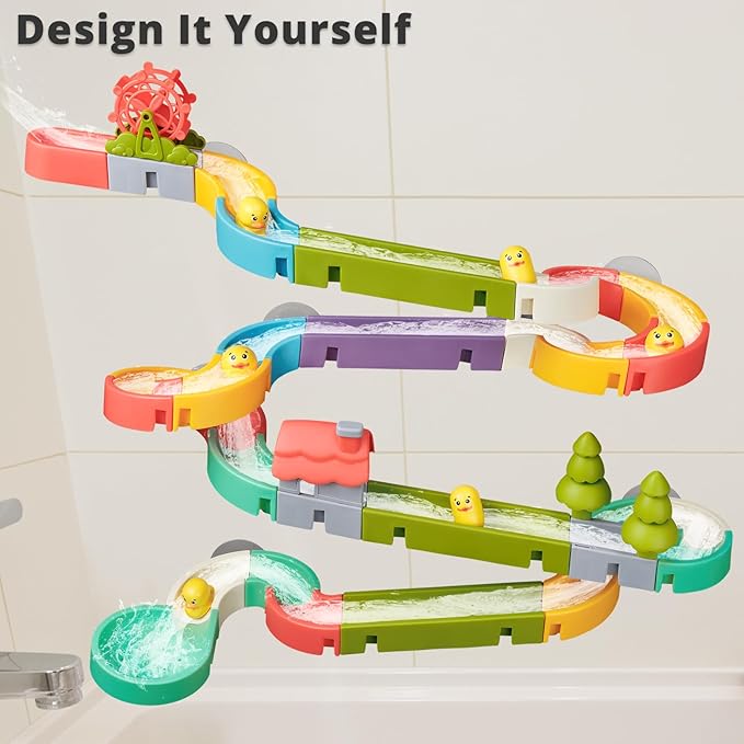 Duck Slide Toys, Bath Toys for Kids Ages 4-8, DIY Building Kit for Ages 5-7, Bathtub Time Birthday Gift for Toddler 3 + Year Old (51 PCS)