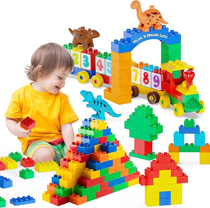 Building Blocks for Toddlers 2-5 Including Dinosaurs Cars, 116-piece Large Classic Building Bricks Set, Educational Toys for Children Boys Girls All Ages, Compatible with All Major Brands