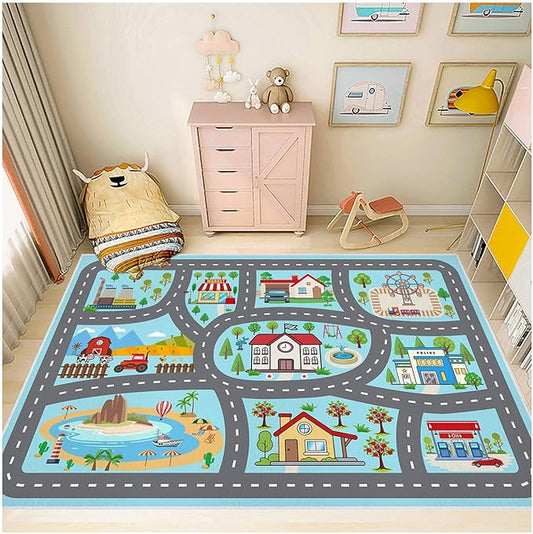 Kids Rug Car Rugs Play mat Carpet for Kids Toy Cars for Playroom Classroom Kids Room, Educational Area Rugs with Non-Slip Road Traffic Floor Rug Mats, Ideal Gift for Nursery Children Boy Girl 4x6ft