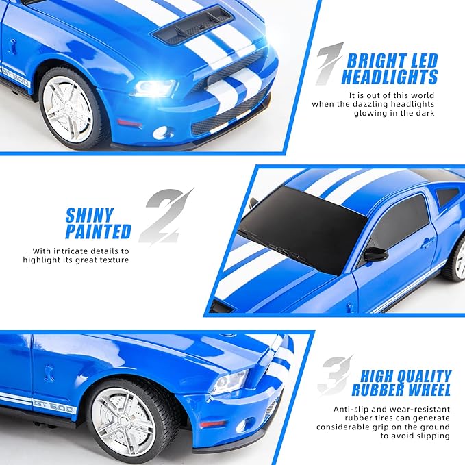 BDTCTK Remote Control 1/24 Ford Mustang Shelby GT500 RC Model Car, Toys for Kids and Adults Blue
