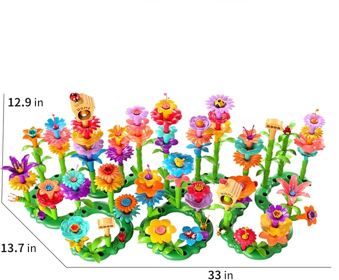 TEMI 224 PCS Flower Garden Building Toys for Girls Toys, Educational STEM Toy and Preschool Garden Play Set for Toddlers 3 4 5 6 7 Year Old Kids Boys Girls, Flower Stacking Toys for Kids Age 3-6