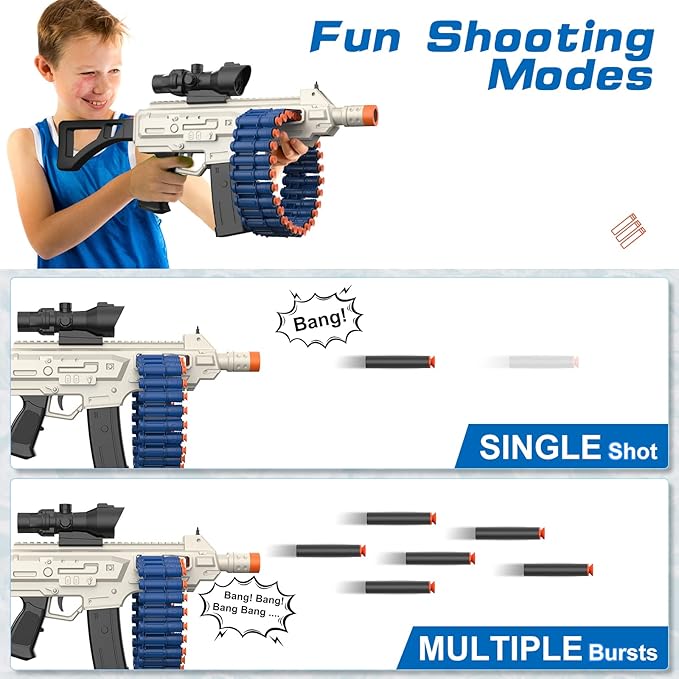 Electric Automatic Toy, JakMean Toy Blaster with 30 Dart Clips and 100 Foam Darts, Outdoor Shooting Games Toys for 6-12 Year Old Boys & Girls Adults, Gifts for Birthday Xmas (J3A)