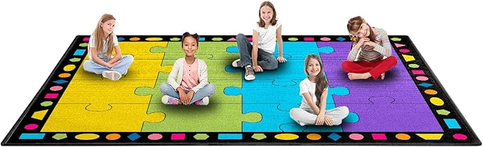 Booooom Jackson Elementary Carpet Area Rug 16 Seats Puzzle Classroom Carpet 6'5"x8'5" with Non-Slip Backing