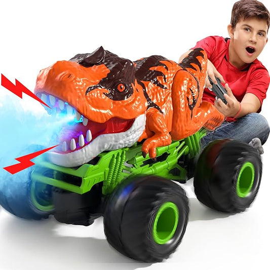 Remote Control Dinosaur Car for Boys Kids, 2.4Ghz RC Dinosaur Truck for Toddlers, Electric Hobby RC Car Toys with Light & Sound Spray Christmas Birthday for 3 4 5 6 7 8 Year olds Kids Boys