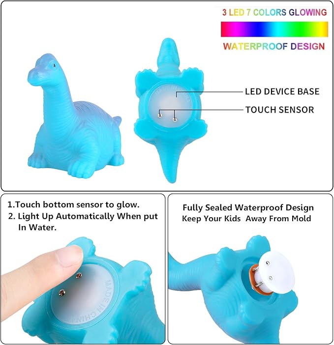 Baby Bath Toys,12 Packs Light Up Floating Rubber Toys Flashing Color Changing Light in Water Bathtub Shower Games Toys for Baby Kids Toddler Child …