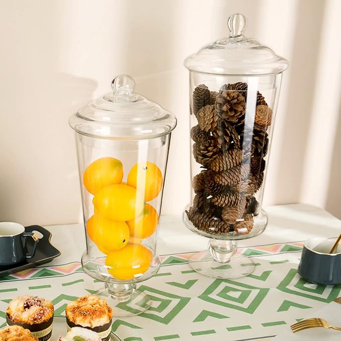 Glass Apothecary Jars, Clear Candy Bowl Dishes Holder Elegant Storage Buffet Display, Decorative Wedding Candy Organizer Canisters (Height: 16" Body: 6")