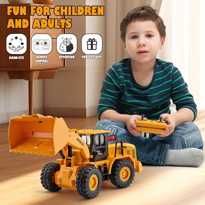 7 Channel RC Bulldozer Toys for Kids, Remote Control Construction Vehicle for Boys 3-5 Years Old, 2.4G Loader Engineering Truck, Birthday Gifts Ideas for Children