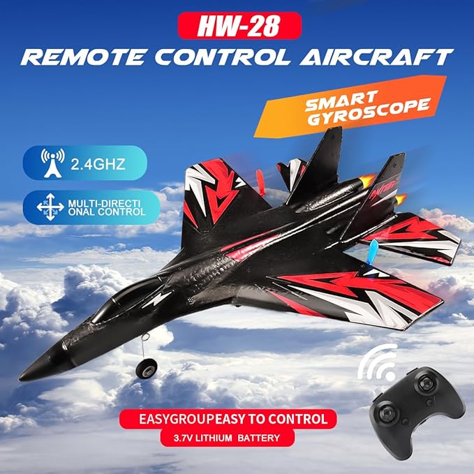 SU27 RC Plane, 2.4GHZ RC Airplane Ready to Fly Remote Control Airplane W/ 2 Batteries & 6-axis Gyro Stabilizer, 2CH RTF Hobby RC Glider for Beginners Kids Boys Girls Adults