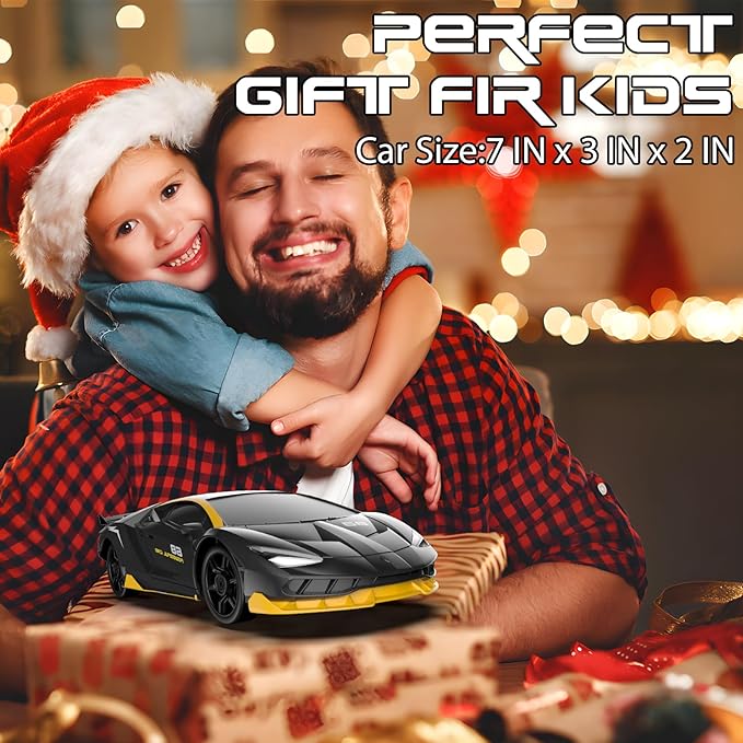 Remote Control Car, 1/24 Scale RC Drift Car, 4WD 15KM/H High Speed RC Cars, Racing Sport Toy Car with LED Lights, Racing Tire, Birthday for Kids Boys Girls, Rechargeable Battery