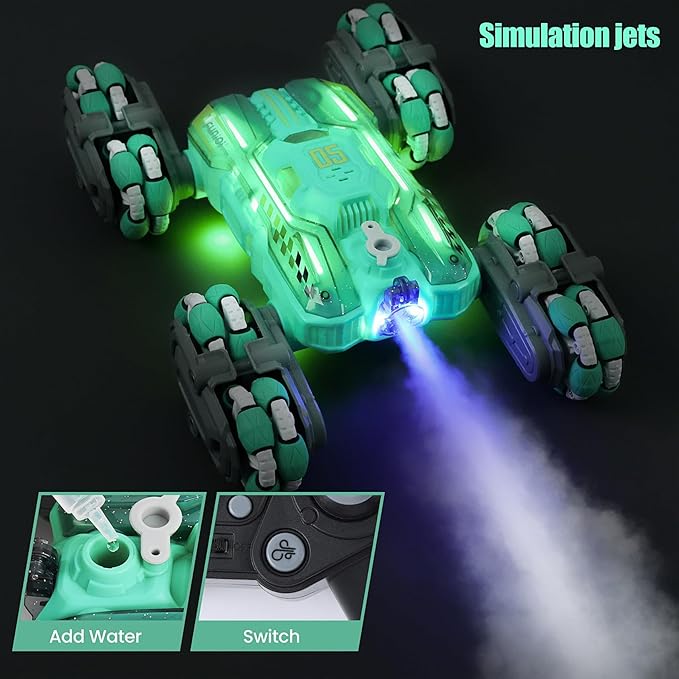 Cool 8WD RC Stunt Car for Kids Ages 6 7 8-12 13 14 Year Old - Remote & Gesture Hand-Controlled Toy with Lights & Music, Rotating Drift Car for Boys, 2.4Ghz
