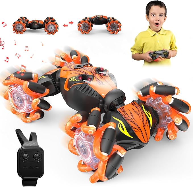 Gesture Sensing Remote Control Car,4WD Gesture Stunt RC Car 360° Rotate Transform Drift Toys Rc Hand Controlled Car with Lights Music Sprayer,Best Christmas or Birthday Gift for 6-12 Boys Girls