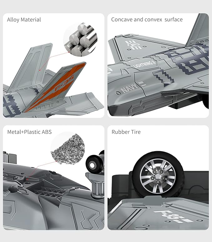 Geyiie Plane Toys for Kids, Diecast Airplane Toys Military Fighter Jet Toys with Led Light, Stealth Bomber Toy Aircraft Flying Toys for Boys Girls Party Favor Gifts, Outdoor Indoor, 2 Pack