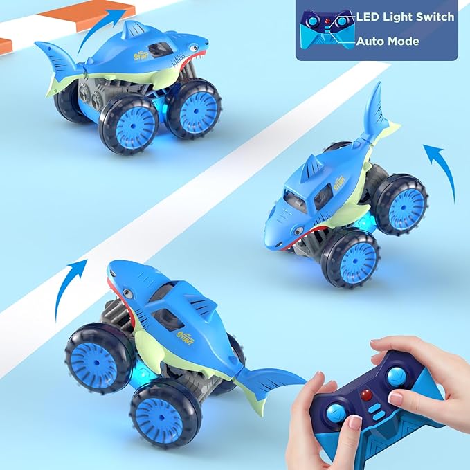 MaxTronic Fast Direct Charging Remote Control Car, Rechargeable Amphibious RC Cars with 2.4Ghz 4WD All Terrain Waterproof RC Shark Monster Truck Toys for Boys Girls 3-12 Years