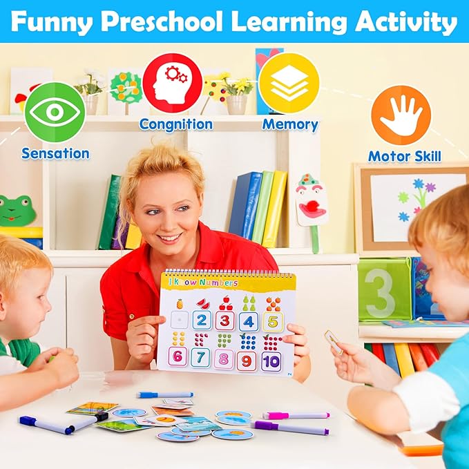 Foayex Toys for Toddlers Coloring Books for 4-5 Year Old Girls, Pre-Assembled Stickers & Reusable Activity Thick Durable Pages, Travel-Friendly Educational Toys for Fine Motor Skills, Gifts for Kids