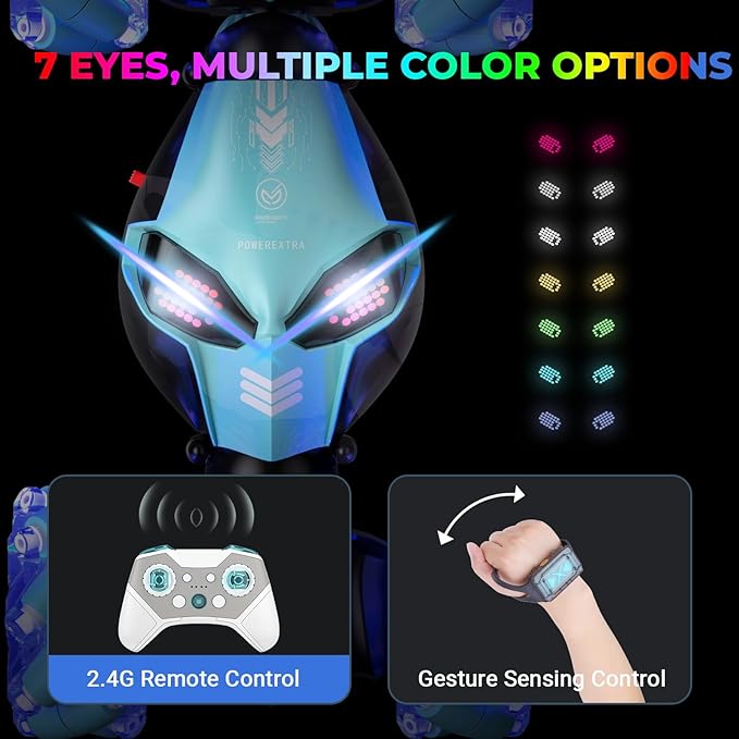 Powerextra 1:16 RC Stunt Car Gesture Sensing, with [Light & Music] for Boys Watch Hand Remote Control Car, Double Sided Rotating Off-Road Vehicle 360° Flips with 2 Batteries, Boy's Birthday Gift
