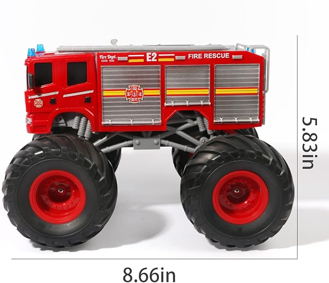 Remote Control Fire Truck Monster Truck Toy,1/18 RC Fire Truck,2.4GHz Offroad Hobby RC Racing Car with LED, High Speed, Best Gift for Kids