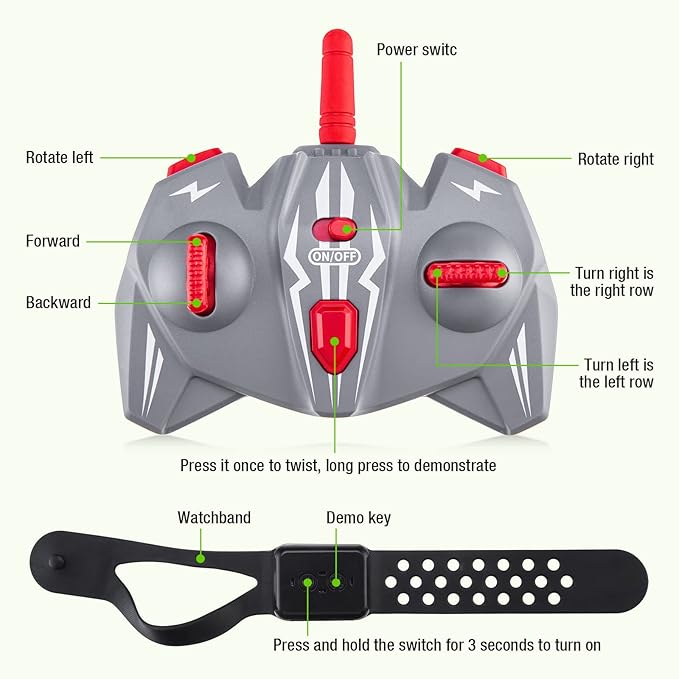 Powerextra LED Gesture Rc Car, 4WD Transform Remote Control Gesture Sensing Car, Double Sided 360° Rotating Off Road Stunt Car with Lights, Toy Car for 6-12 Year Old Boys & Girls