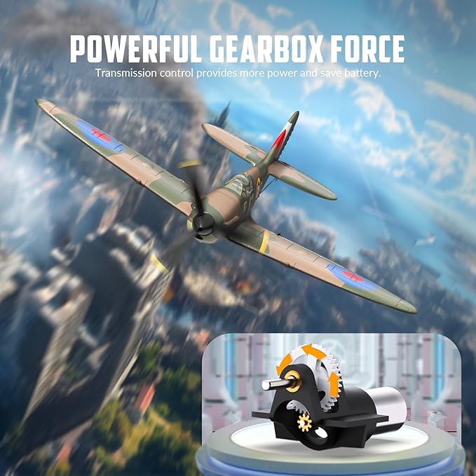 VOLANTEXRC RC Plane Spitfire Fighter 4CH Remote Control Airplane RTF with Aileron, Gyro, Aerobatics & 3 Modes to Fly, Hobby Radio Controlled Warbird Aircraft for Adults, Beginners, Boys (Green)