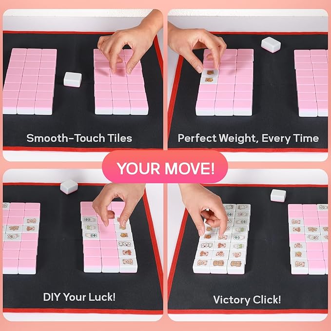 2 Player Mahjong Tile Game，49-Piece Vita Mahjong Tiles (1.4") with Non-Slip Mat & Stickers, Portable Travel Mahjong Block Set for Adults/Kids with a Storage Box