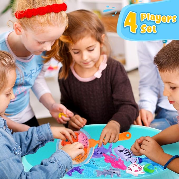 Goody King Magnetic Fishing Game Pool Toys for Kids - Bath Outdoor Indoor Carnival Party Water Table Toys Fish for Kids Age 3 4 5 6 Years Old 2 Players Gift (Large)