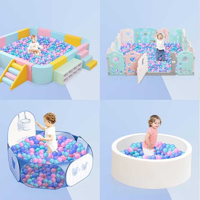 100 Ball Pit Balls for Toddlers, Phthalate & BPA Free Plastic Balls, Crush Proof 2.16" Colorful Balls for Ball Pit Play Toys for Kids with Storage Bag (Pink, Blue, Green)