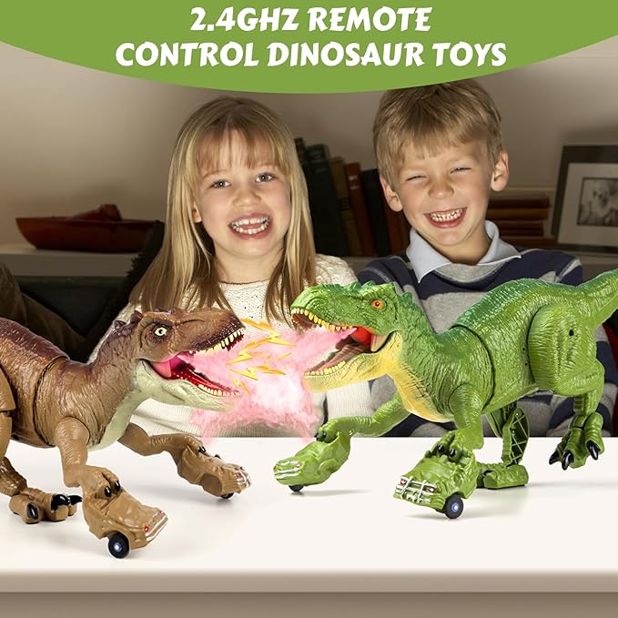 RC Tyrannosaurus Rex Dinosaur Toys for Kids 3-5, 5-7, 8-12, Remote Control T Rex Dino Robot Toy with Spray, Roar & Light, Birthday for 3 4 5 6 7 8 9 10 11 12 Year Old Boys (Green)