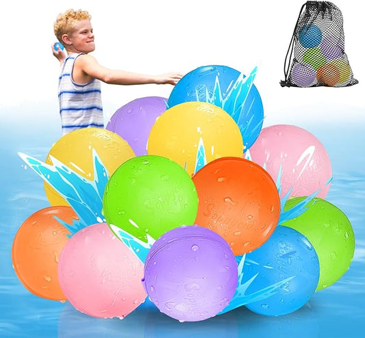 Upgraded Model SOPPYCID 12PCS Reusable Water Balloons - Quick Fill Water Balls Toys For Toddler Age 4-8 - Refillable Magnetic Self-Sealing Water Splash Bomb For Summer Party Pool Toys
