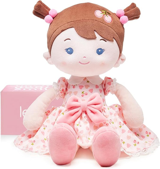 Soft Baby Doll Toys (16''), My First Baby Rag Doll for 1 Year-Old Girl Birthday Gift,Christmas Plush Toys Gift for Toddler Kids Infants-Cherry