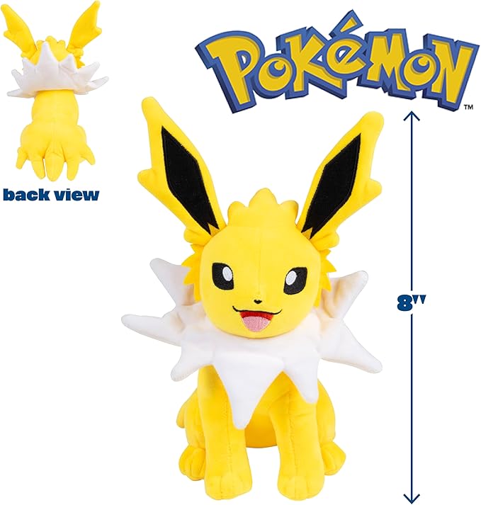 Pokémon 8" Jolteon Plush - Officially Licensed - Eevee Evolution Figure - Authentic Soft Stuffed Animal Toy - Gift for Kids, Boys, Girls - 2+