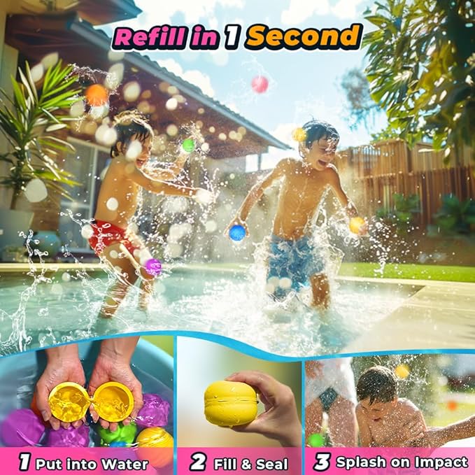 20 Pcs Reusable Water Balloons, Pool Beach Water Toys for Boys and Girls, Outdoor Summer Toys for Kids Ages 3-12, Magnetic Water Ball for Outdoor Activities