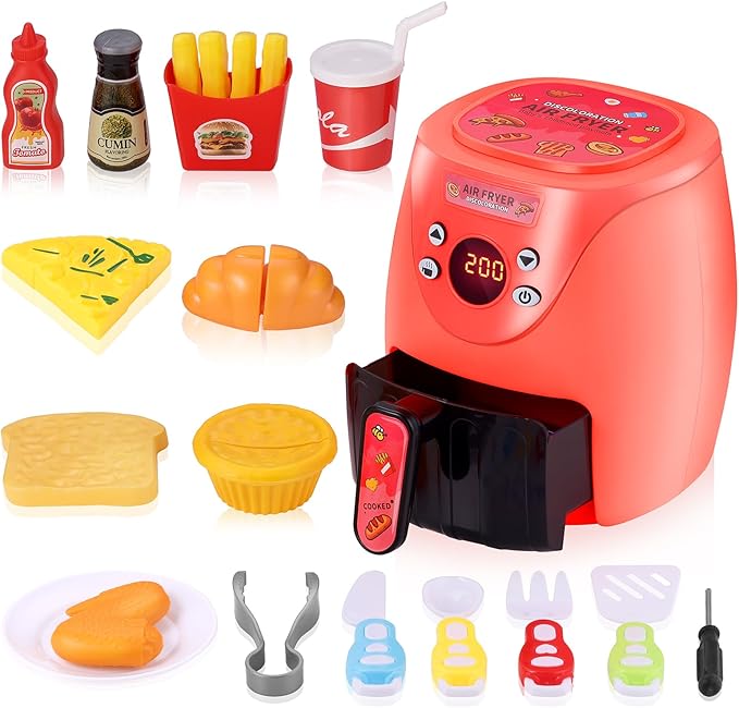 GAGAKU Toy Air Fryer Kids Play Kitchen Playset Accessories,Chefs Pretend Play Food Toys Oven with Light & Sound and Play Food Grill Cooking Utensils,Cooking Toys for 3-8 Year Old Girls Boys Gift