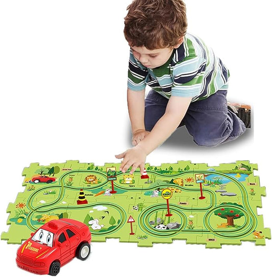 4 Year Old Boy Birthday Gift, Puzzle Racer Kids Car Track Set Puzzle Racer Car Track Set with Roadmap Puzzle Track Car Play Set Toys for 4 Year Old Boys (B-Land, set2-15PCS)
