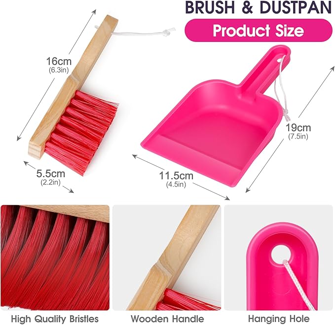 Masthome 8 Pieces Kids Cleaning Set,Wooden Cleaning Toys for Kids Broom Dustpan Mop Brush Duster Rag Sponge and Hanging Stand,Skill Developmental Pretend Play Kit for Toddlers,Children
