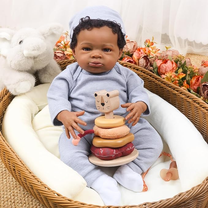 WOOROY Realistic Reborn Baby Dolls Black Boy, 20 Inch African American Newborn Boy Doll, Lifelike Weighted Soft Body, Christmas Birthday Gift for Kids Age 3 +
