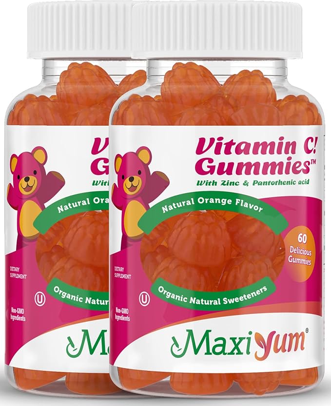 Maxi Health Vitamin C Gummies with Zinc Vitamin C with Zinc for Children and Adults - Respiratory Support and Immune Booster - No Preservatives and Artificial Flavors (60 Count (Pack of 2))