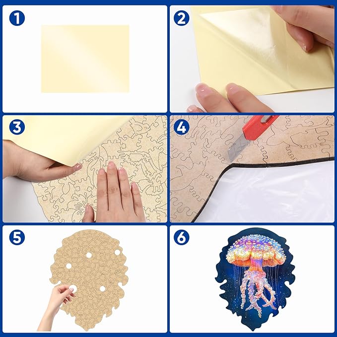 Wooden Puzzles for Adults, Jellyfish Jigsaw Puzzles 200 Pieces, Unique Shape Puzzles for Adults and Kids, 11.7 x 9 Inches Medium Size, Fun Challenging Puzzles Family Game