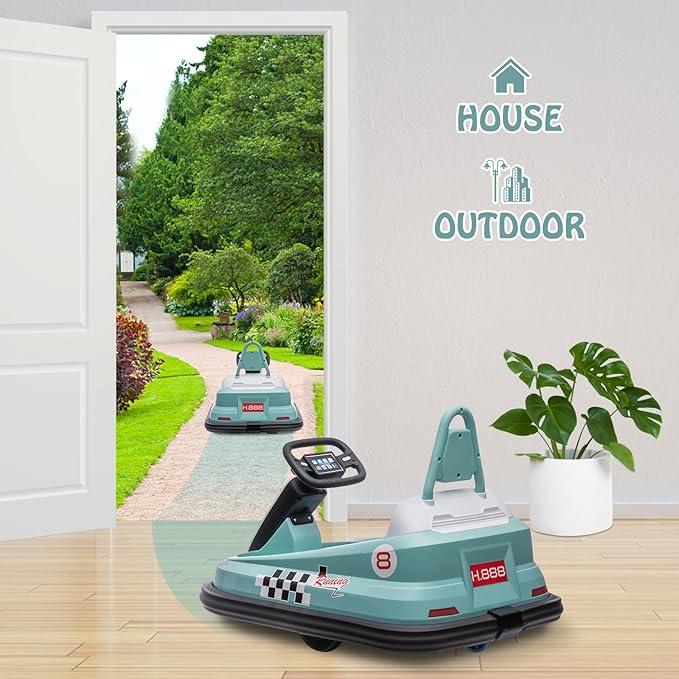 Hetoy Bumper Car for Toddlers, 6V Electric Ride On Toys for Kids, 1.9 MPH Max Speed, Steering Wheel, 360 Degree Spin, 2-Speeds, Lights, Music & Horn, Birthday Gift for Boys Girls 2-6 Years Old, Green