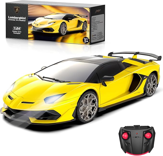 Lamborghini Remote Control Car, 1:24 Scale Electric Sport Racing Hobby Toy Car Lamborghini Model Vehicle for Boys Girls Birthday Gifts, Yellow