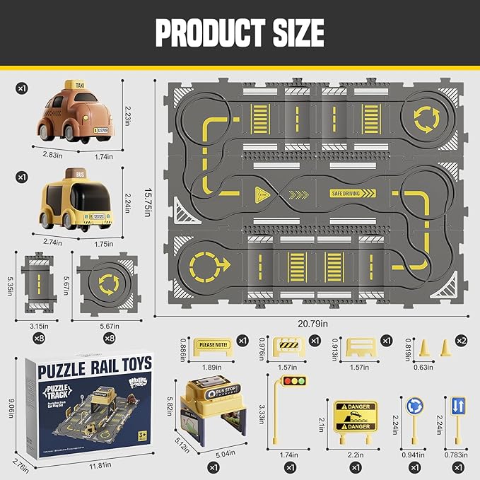 Large Puzzle Race Car Track Set for Toddlers Kids, Puzzle Tracks Car Play Set, Race Tracks Toys for Toddler Boys 3 4 5 6 Year Old Car Track Toys Birthday Gifts for Boys Age 3-5 4-6