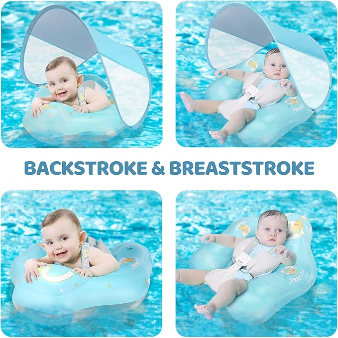 Baby Pool Float with Canopy and Safety Seat,Infant Swim Float & Pool Float & Baby Water Float & Swimming Floats UPF50+ UV Protection for Kids from 3 to 36 Months.(S:3-12 Month/L:6-36 Month)