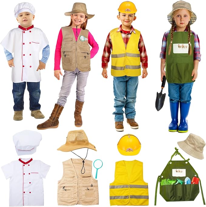 Vicenpal 4 Sets 12 Pcs Pretend Play Kids Costumes Set Christmas Gifts Role Play Costume Dress Costume for Kids Boys Girls