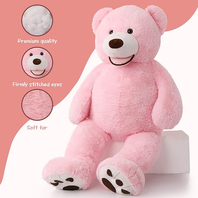 MorisMos Smile Giant Teddy Bear, 51inch Large Stuffed Bears with Big Footprints, Big Stuffed Animals Cuddly Plush Gifts for Girlfriends, Boyfriend, Pink