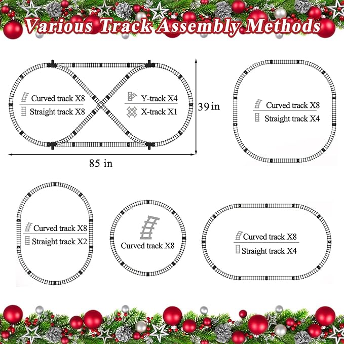 Train Set for Kids, Electric Train Toys with Realistic Light Sounds Smoke, Christmas Train Model Gifts for Toddlers Boys Girls, Steam Locomotive, Luxury Track & 3 Truck Carriages