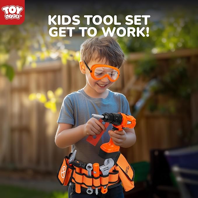 TOY Life Kids Tool Set with Kids Tool Belt & Toy Drill, Toddler Tool Set for Kids Pretend Play, Toy Tools Construction Tools Halloween Tool Costume Kit for Boys Girls 3 4 5 6 7 8 Years Old