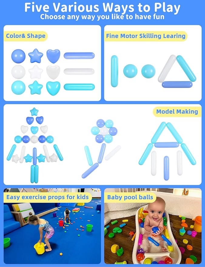 STARBOLO Ball Pit Balls for Toddlers - Macaron Ball Pit Balls Crush Proof Plastic Toy Balls for Toddlers Ball Pits, Ball Pit Play Tent, Baby Pool Water Toys,100pcs(Blue,Green,White)