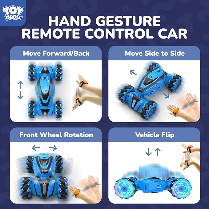 TOY Life RC Stunt Car, 2.4GHz 4WD Light Up Hand Controlled RC Car Double Sided 360°Rotating Gesture Sensing Remote Control Cars Birthday Gift Toys for Boys Age 8-12