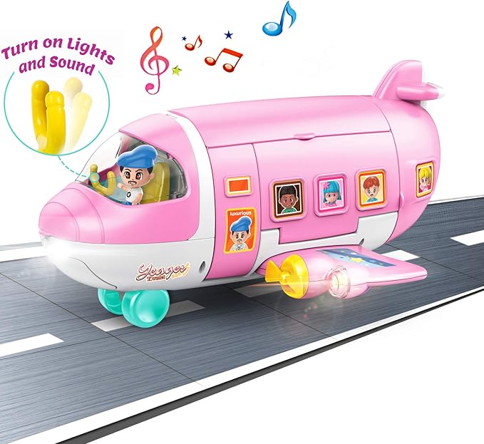 iPlay, iLearn Airplane Dollhouse Playset for Girls 3-5, Kids Pretend Play Doll House Set W/ Pink Plane, Dolls, Travel Accessories, Birthday Gifts for 4 5 6 Year Olds Children Toddlers